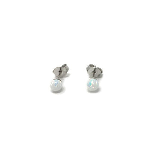 4mm moon earring, 2 opals, front view